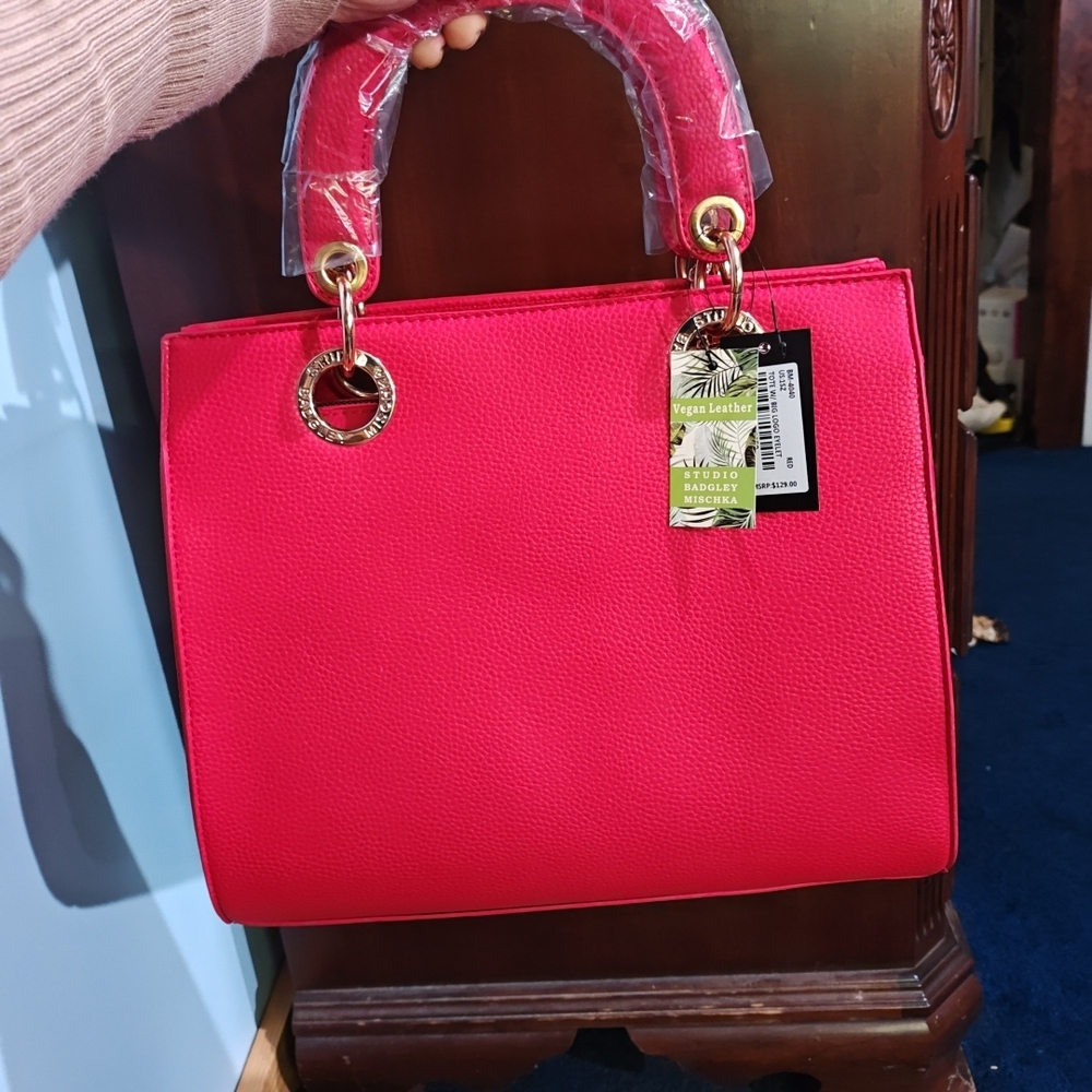 Badgley Mischka Vibrant Pink Tote with Gold Accents
